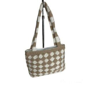 Hand Knitted White & Khaki Bag Medium Size